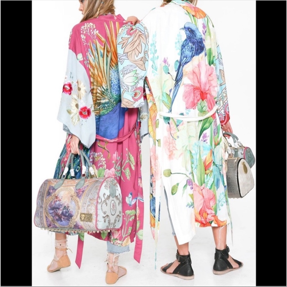 #115 New! Peacock Boho Burnout Kimono Duster Robe - Picture 7 of 11